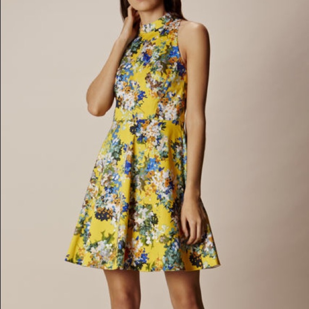 Karen Millen Yellow Floral A-Line Dress